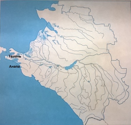 Тамань и Анапа на контурной карте